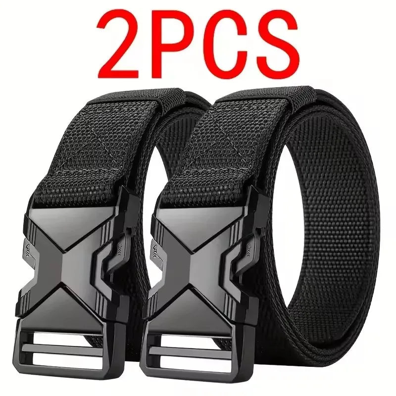 2Pcs Men's Belt Army Outdoor Hunting Tactical Outdoor Mountaineering Multifunctional Tactical Nylon Canvas Woven Trouser Belts