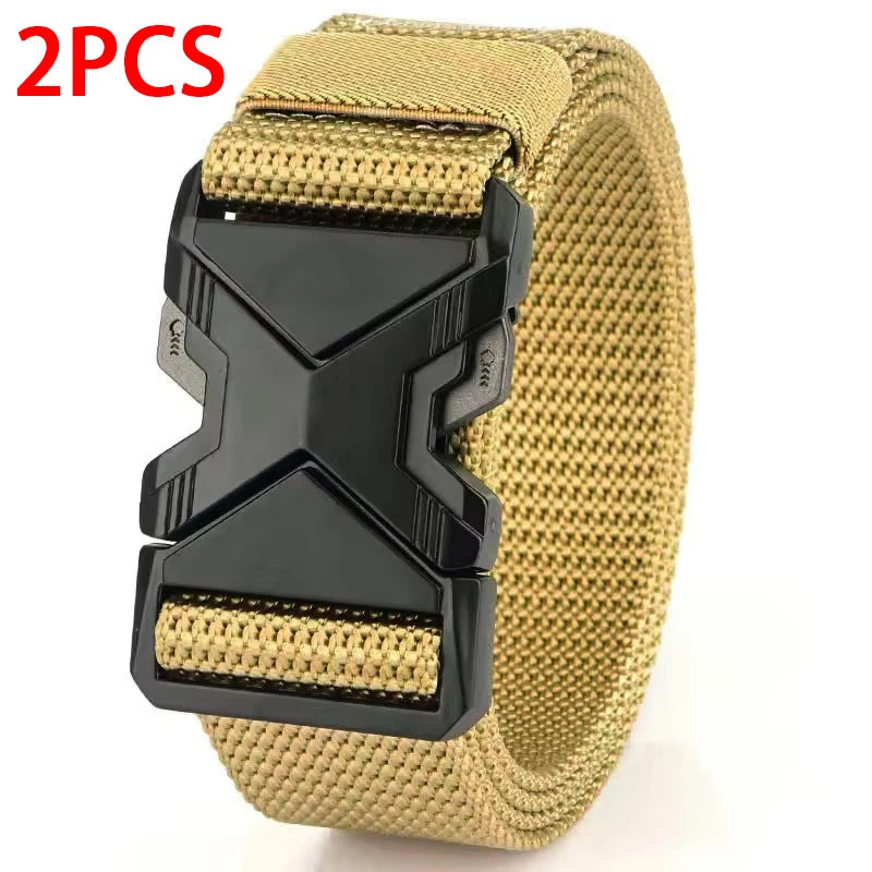 2Pcs Men's Belt Army Outdoor Hunting Tactical Outdoor Mountaineering Multifunctional Tactical Nylon Canvas Woven Trouser Belts