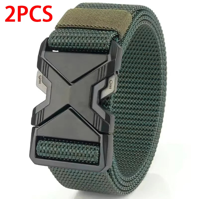 2Pcs Men's Belt Army Outdoor Hunting Tactical Outdoor Mountaineering Multifunctional Tactical Nylon Canvas Woven Trouser Belts