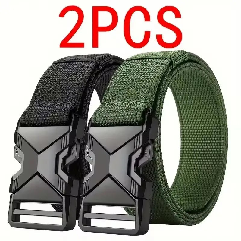 2Pcs Men's Belt Army Outdoor Hunting Tactical Outdoor Mountaineering Multifunctional Tactical Nylon Canvas Woven Trouser Belts