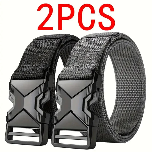2Pcs Men's Belt Army Outdoor Hunting Tactical Outdoor Mountaineering Multifunctional Tactical Nylon Canvas Woven Trouser Belts