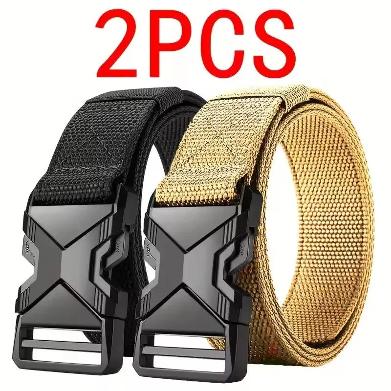 2Pcs Men's Belt Army Outdoor Hunting Tactical Outdoor Mountaineering Multifunctional Tactical Nylon Canvas Woven Trouser Belts