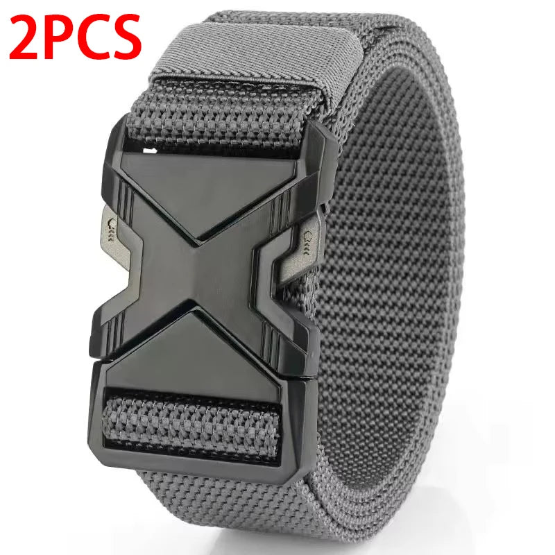 2Pcs Men's Belt Army Outdoor Hunting Tactical Outdoor Mountaineering Multifunctional Tactical Nylon Canvas Woven Trouser Belts