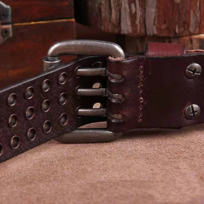Studded Heavy Metal Style Belt Handmade Leather Pank Rock Style Men's Belt Cowhide Retro Tactical belt Jeans Belt