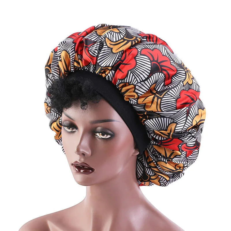 Extra Large Elastic Band Women Head Wrap Satin Bonnet Sleep Cap African Pattern Print Bonnet Ladies Night Cap Turban Chemo Hat