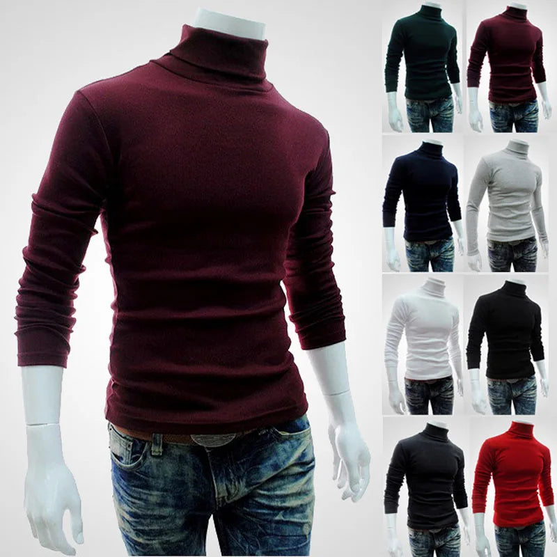 Autumn Winter Men's Sweater Mens Turtleneck Solid Color Pullovers Men Clothing Slim Fit Male Knitted Sweaters pull homme MY277