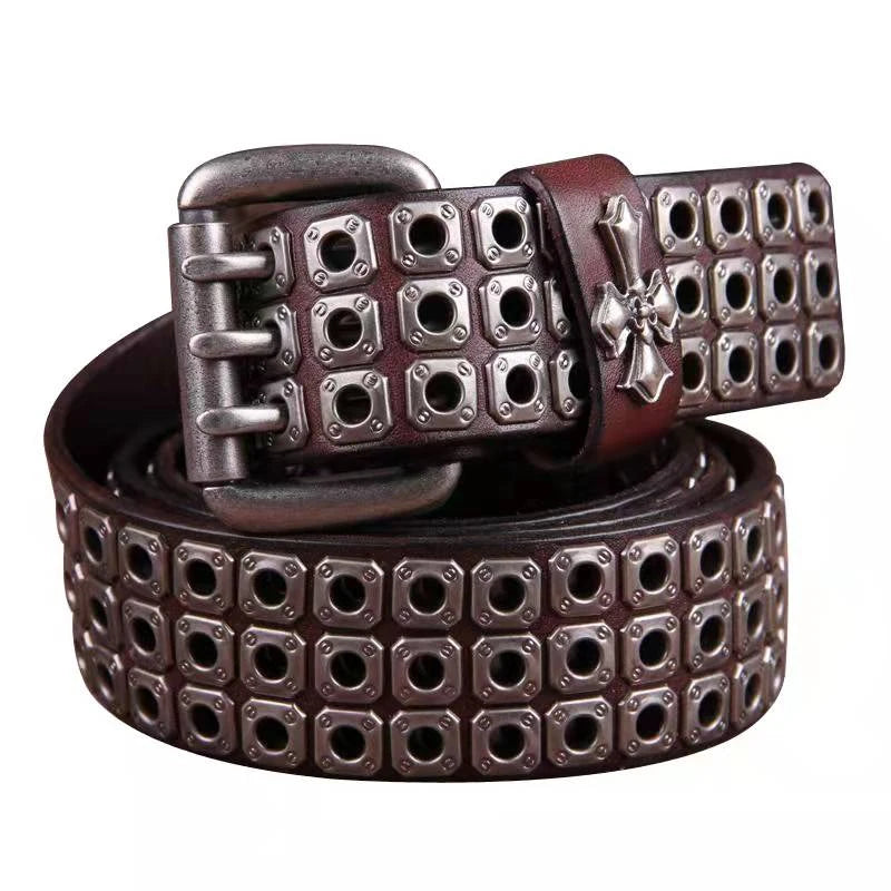 Studded Heavy Metal Style Belt Handmade Leather Pank Rock Style Men's Belt Cowhide Retro Tactical belt Jeans Belt