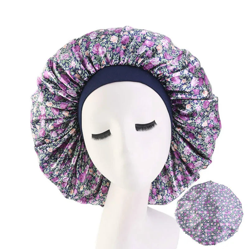 Extra Large Elastic Band Women Head Wrap Satin Bonnet Sleep Cap African Pattern Print Bonnet Ladies Night Cap Turban Chemo Hat