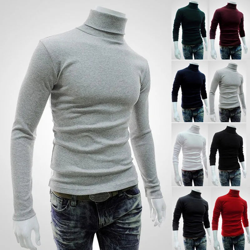 Autumn Winter Men's Sweater Mens Turtleneck Solid Color Pullovers Men Clothing Slim Fit Male Knitted Sweaters pull homme MY277