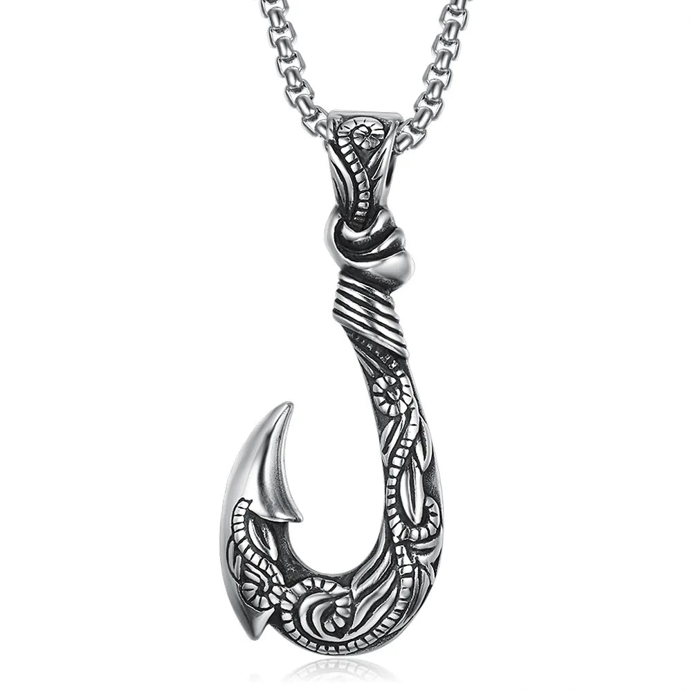 Moana Fishing Hook Pendant Necklace On Neck for Men Legendary Viking Hook Pendant Chain Vintage Men's Accessories Jewelry 2021