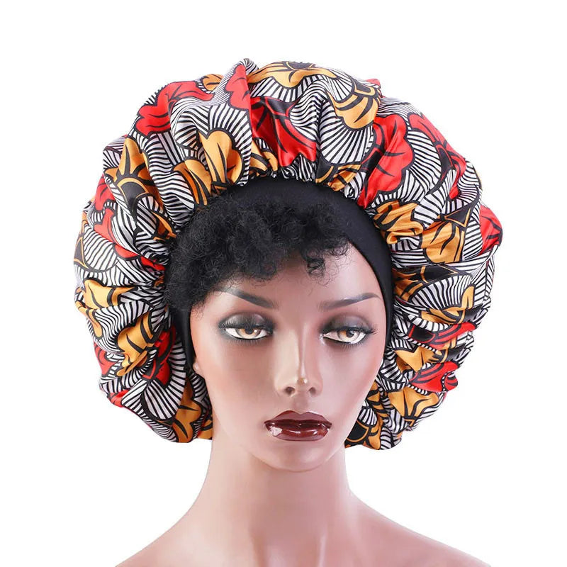 Extra Large Elastic Band Women Head Wrap Satin Bonnet Sleep Cap African Pattern Print Bonnet Ladies Night Cap Turban Chemo Hat