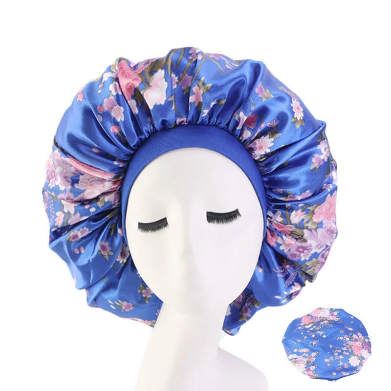 Extra Large Elastic Band Women Head Wrap Satin Bonnet Sleep Cap African Pattern Print Bonnet Ladies Night Cap Turban Chemo Hat