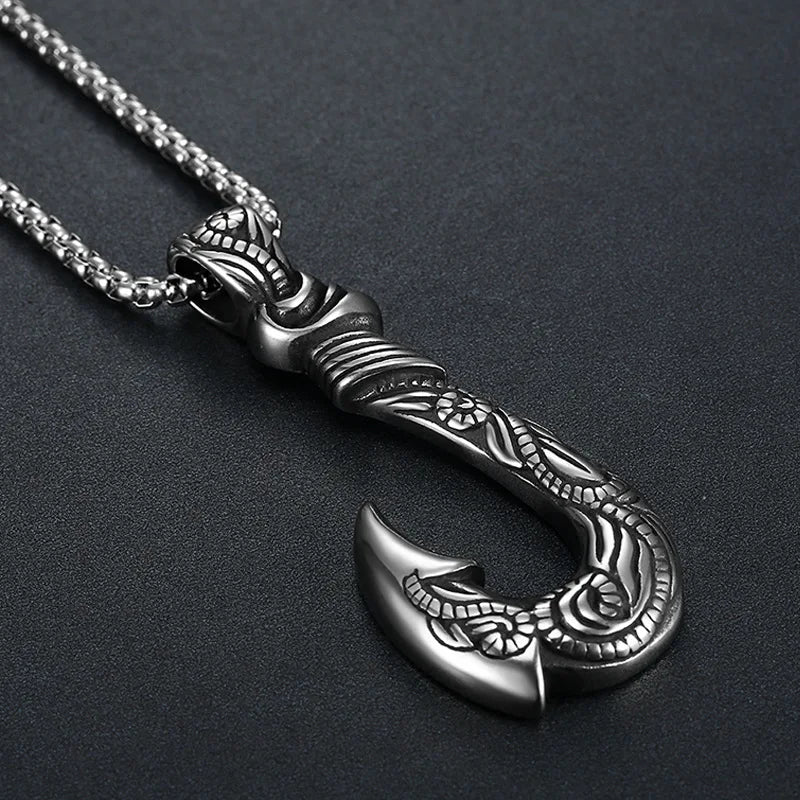 Moana Fishing Hook Pendant Necklace On Neck for Men Legendary Viking Hook Pendant Chain Vintage Men's Accessories Jewelry 2021