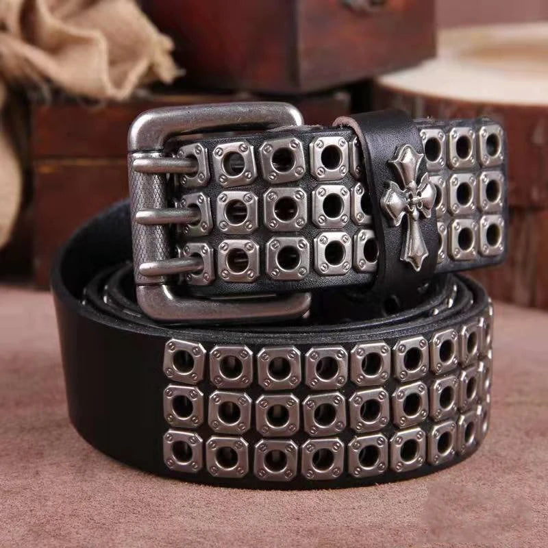 Studded Heavy Metal Style Belt Handmade Leather Pank Rock Style Men's Belt Cowhide Retro Tactical belt Jeans Belt
