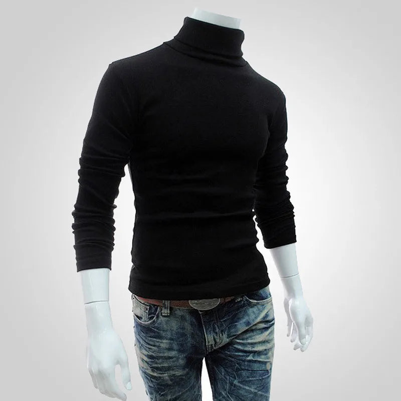 Autumn Winter Men's Sweater Mens Turtleneck Solid Color Pullovers Men Clothing Slim Fit Male Knitted Sweaters pull homme MY277