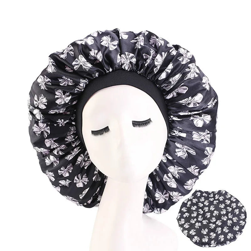 Extra Large Elastic Band Women Head Wrap Satin Bonnet Sleep Cap African Pattern Print Bonnet Ladies Night Cap Turban Chemo Hat