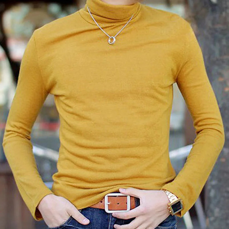 Autumn Winter Men's Sweater Mens Turtleneck Solid Color Pullovers Men Clothing Slim Fit Male Knitted Sweaters pull homme MY277