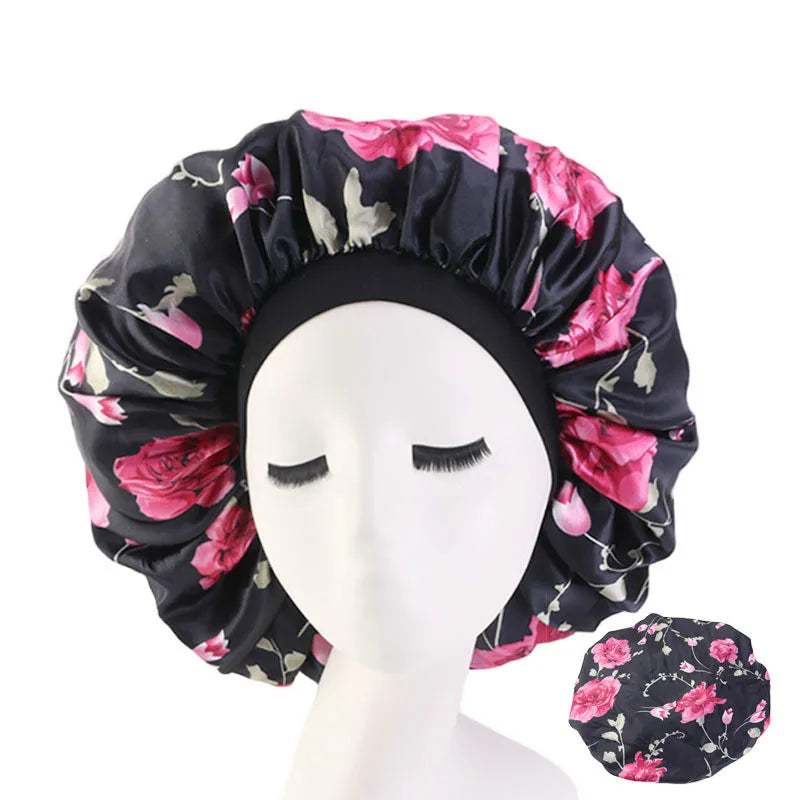 Extra Large Elastic Band Women Head Wrap Satin Bonnet Sleep Cap African Pattern Print Bonnet Ladies Night Cap Turban Chemo Hat