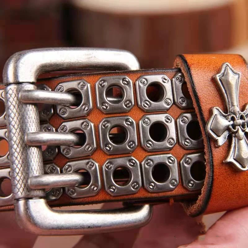 Studded Heavy Metal Style Belt Handmade Leather Pank Rock Style Men's Belt Cowhide Retro Tactical belt Jeans Belt