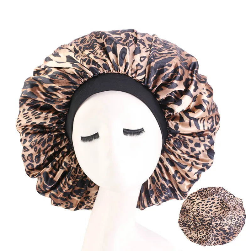Extra Large Elastic Band Women Head Wrap Satin Bonnet Sleep Cap African Pattern Print Bonnet Ladies Night Cap Turban Chemo Hat
