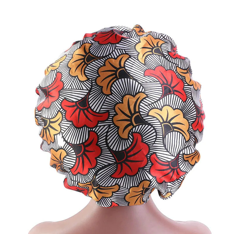 Extra Large Elastic Band Women Head Wrap Satin Bonnet Sleep Cap African Pattern Print Bonnet Ladies Night Cap Turban Chemo Hat