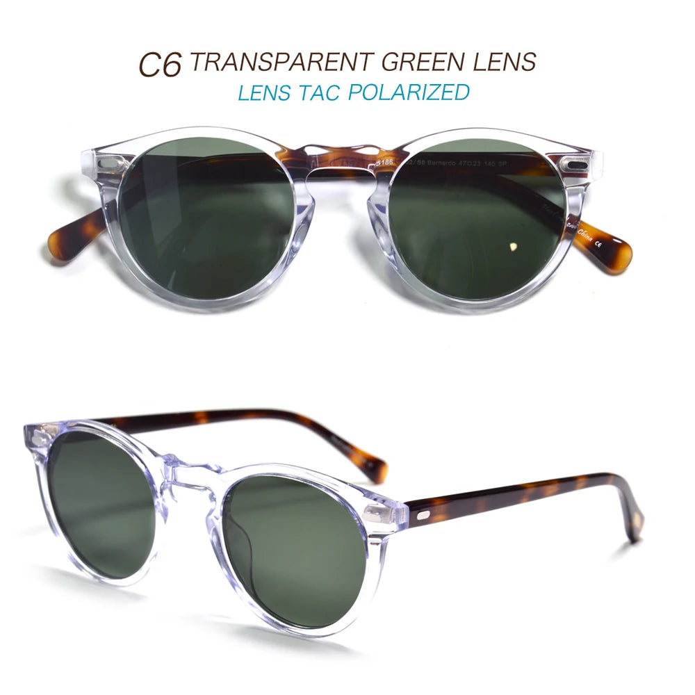 Gregory Peck OV5186 Vintage Round Men Sunglasses Frame Transparent Trendy Cicle Sunglasses for Women Polarized Round Sunglasses