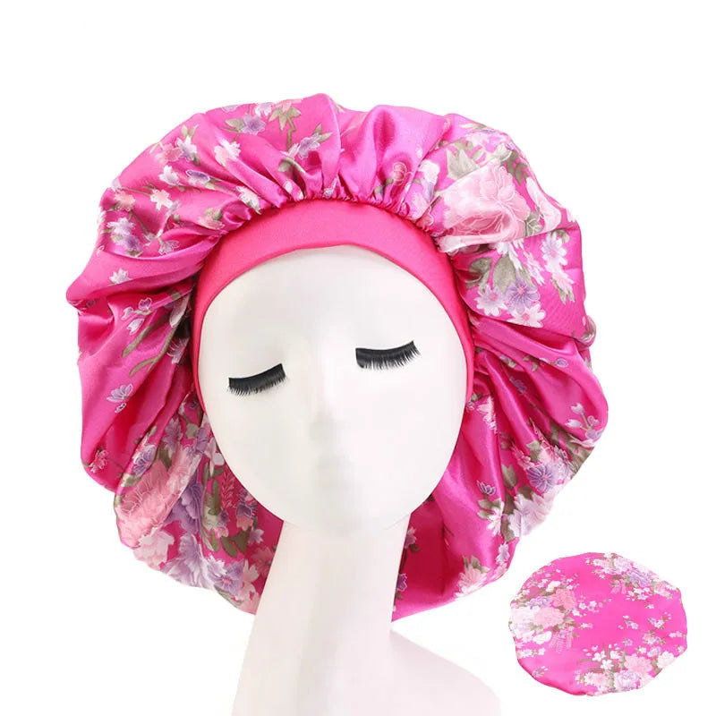 Extra Large Elastic Band Women Head Wrap Satin Bonnet Sleep Cap African Pattern Print Bonnet Ladies Night Cap Turban Chemo Hat