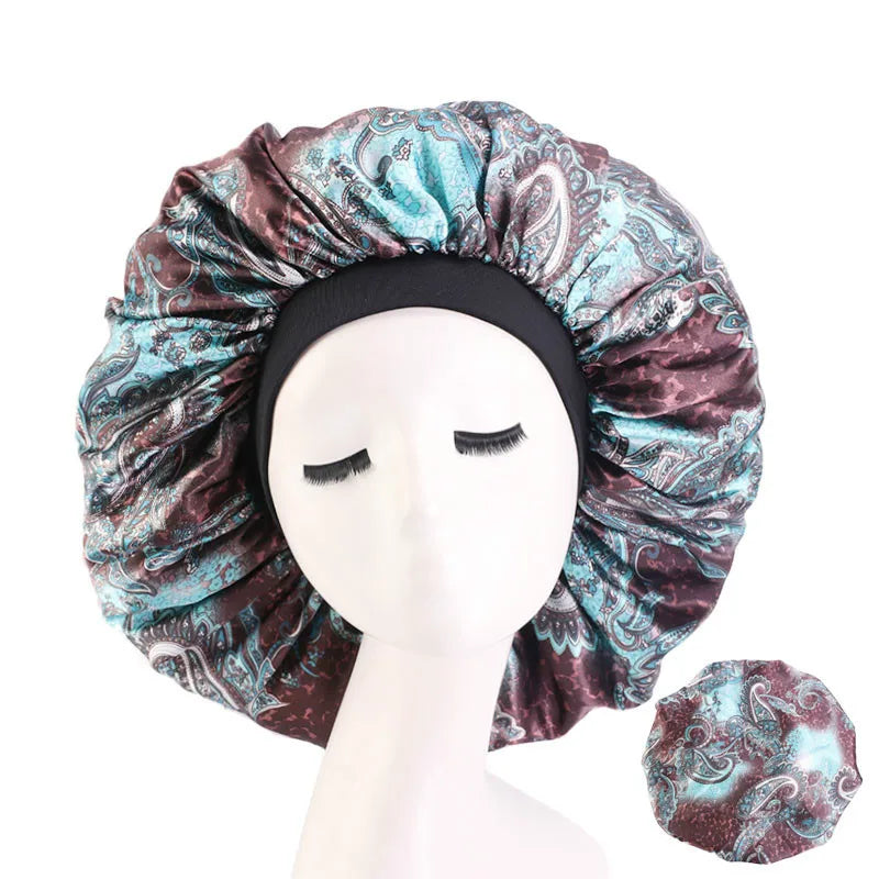 Extra Large Elastic Band Women Head Wrap Satin Bonnet Sleep Cap African Pattern Print Bonnet Ladies Night Cap Turban Chemo Hat