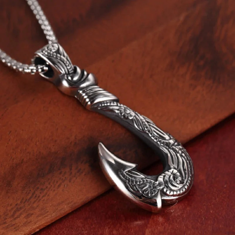 Moana Fishing Hook Pendant Necklace On Neck for Men Legendary Viking Hook Pendant Chain Vintage Men's Accessories Jewelry 2021