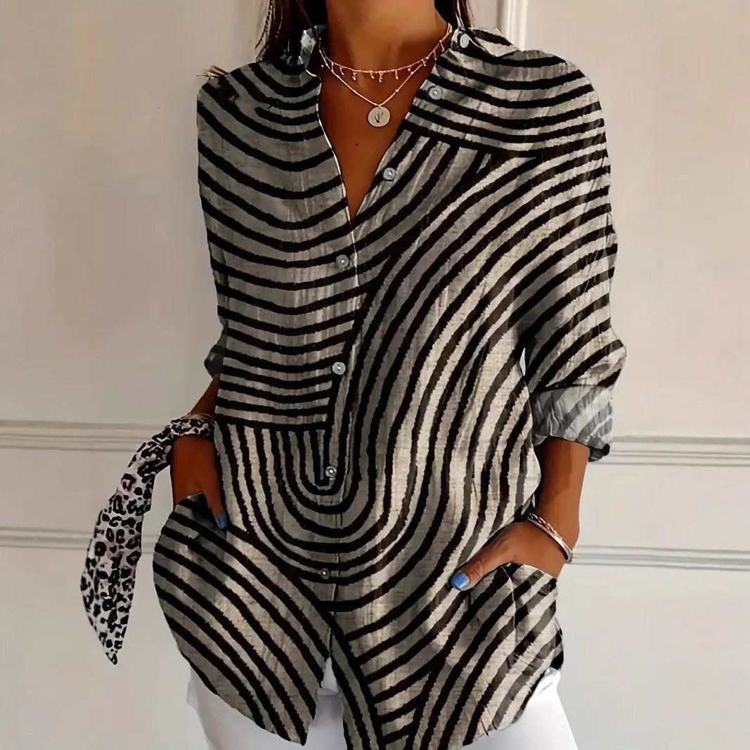 Creative Loose Print Women's Long-sleeved Button Shirt