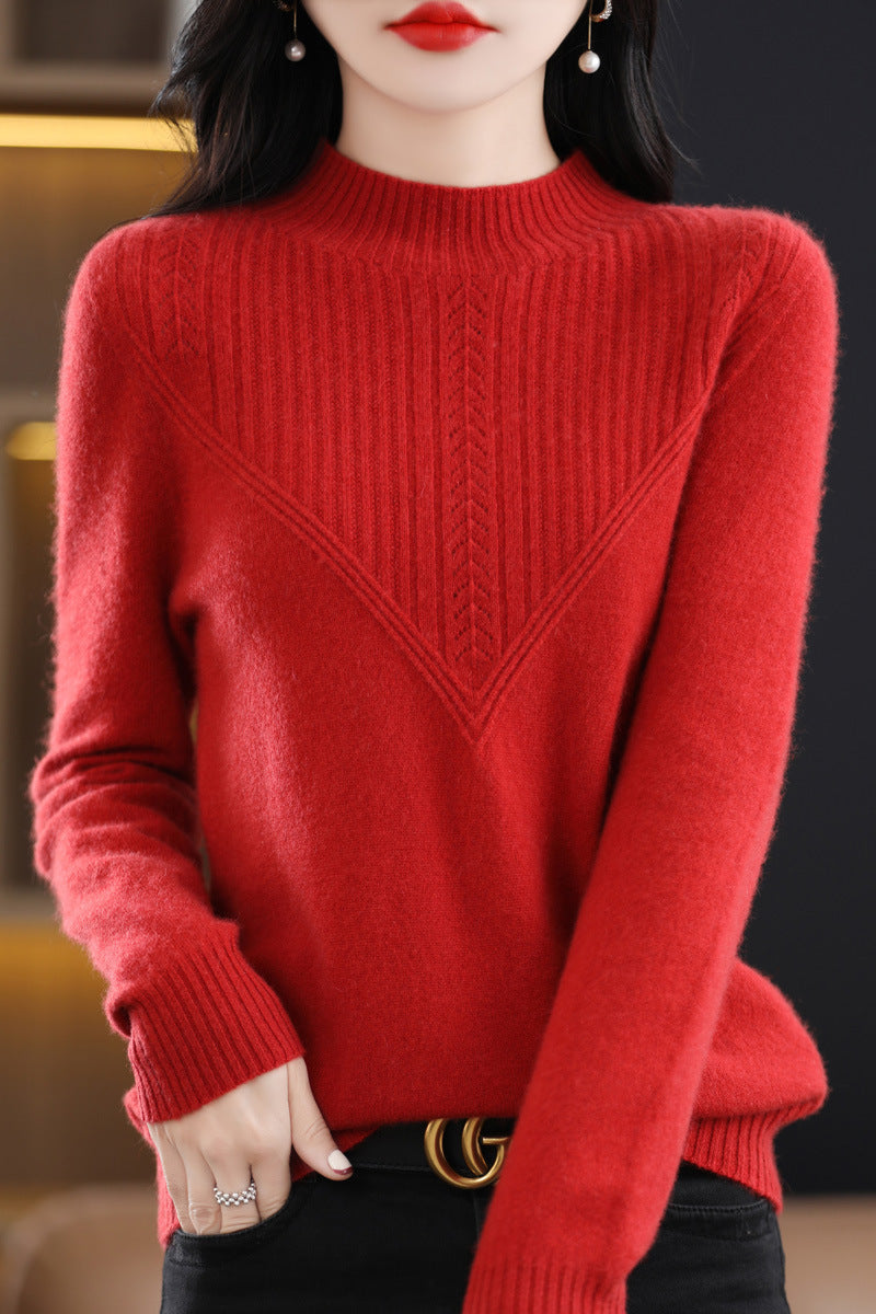 Front Line Ready-made Garments Woolen Half Turtleneck Hollow-out Sweater Bottoming Shirt Top