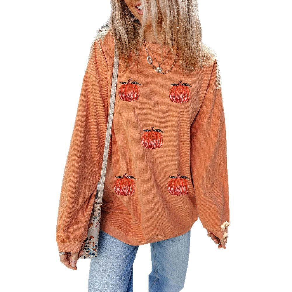 Casual Letter Loose Long-sleeved Sweater Round Neck Pullover