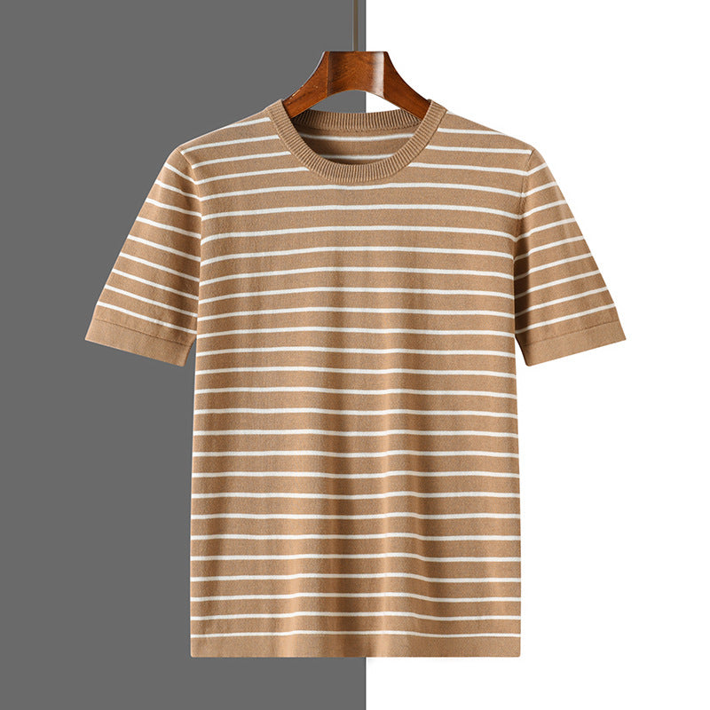 New Striped Round Neck Breathable Men's Short Sleeve
