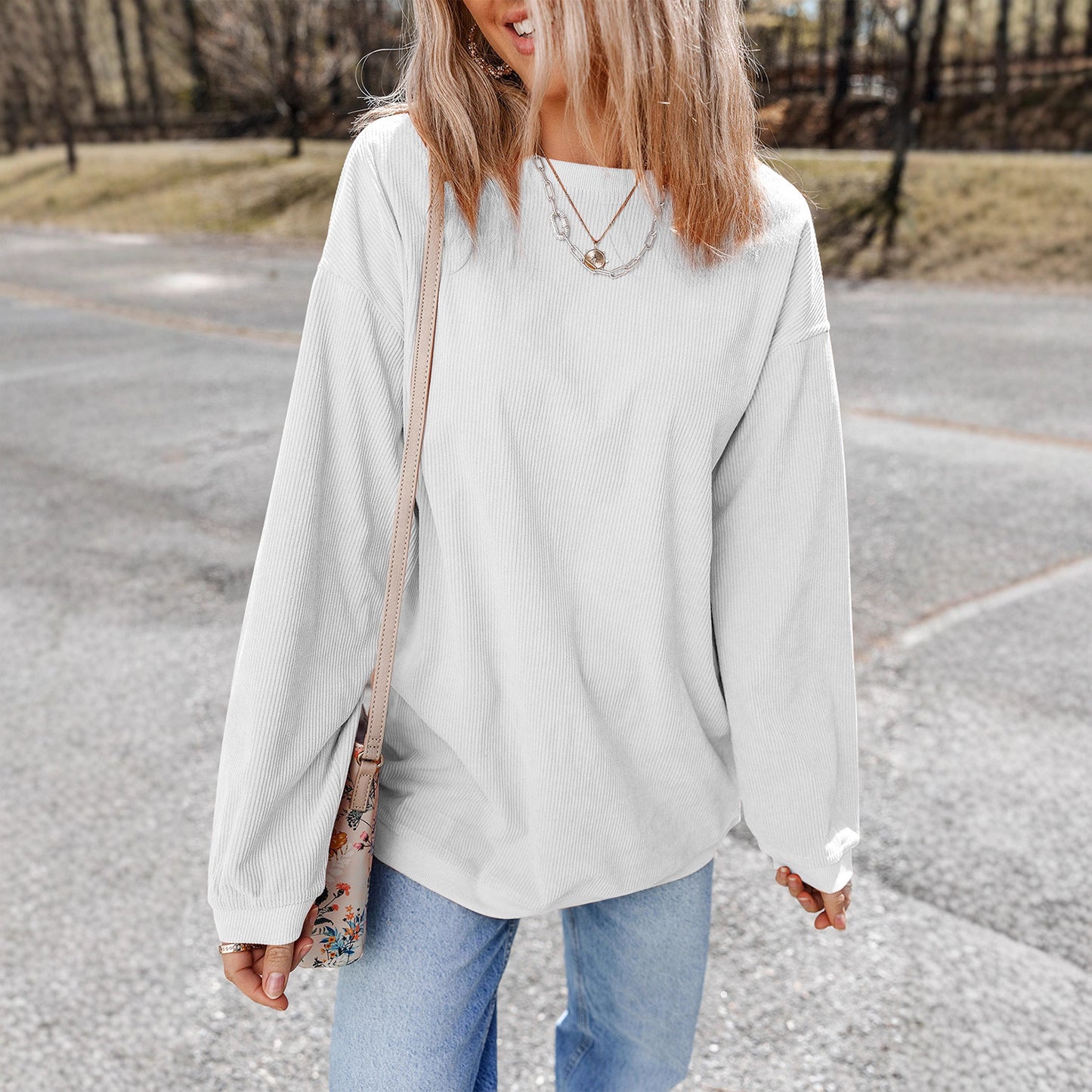 Casual Letter Loose Long-sleeved Sweater Round Neck Pullover