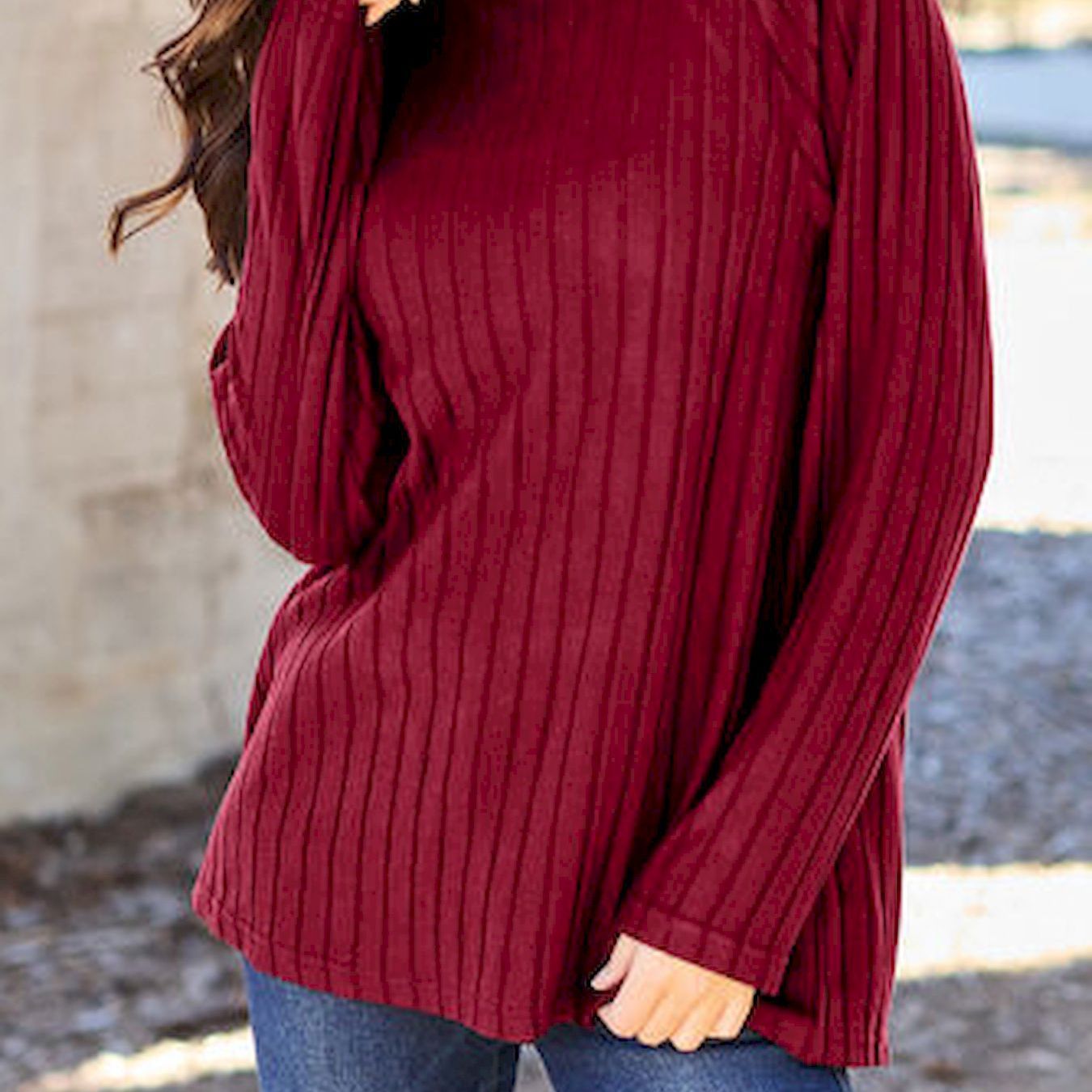 Rib Round-neck Long-sleeved Knitted Top Soft