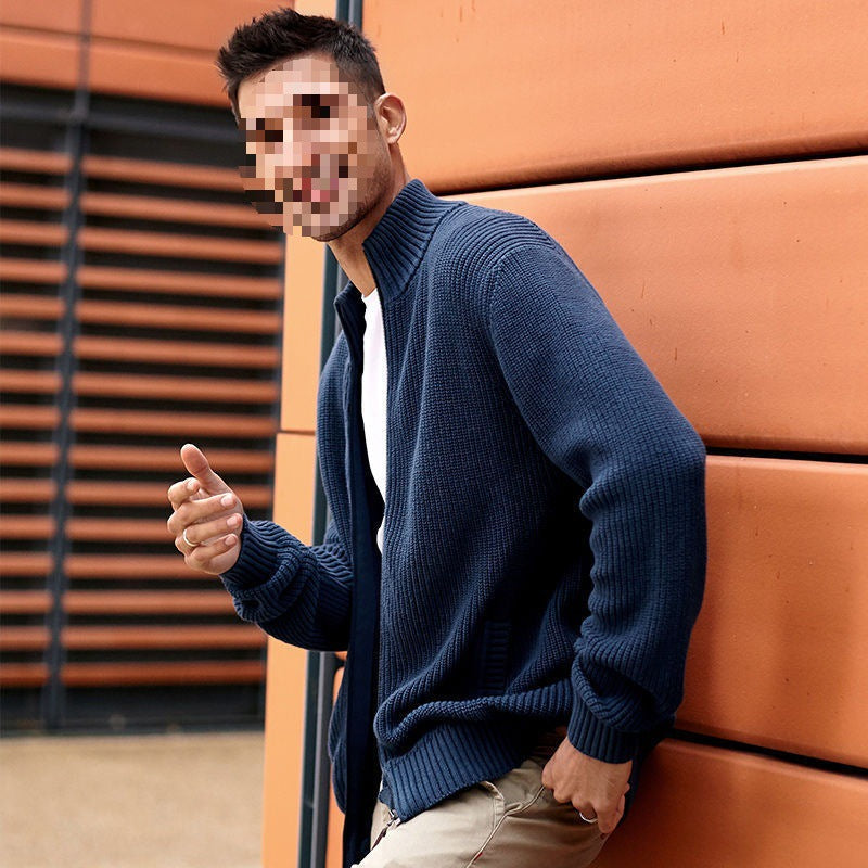 Men's Half-high Collar Cardigan Sweaters Slim Jacket