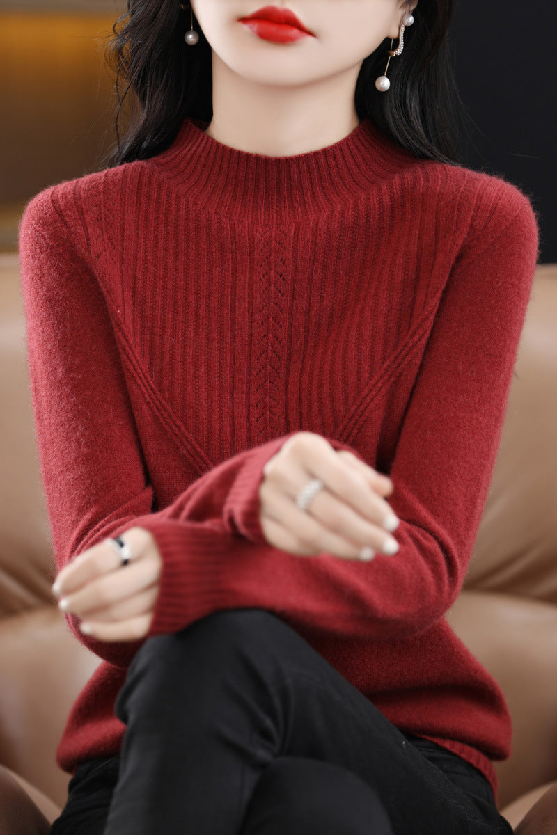 Front Line Ready-made Garments Woolen Half Turtleneck Hollow-out Sweater Bottoming Shirt Top