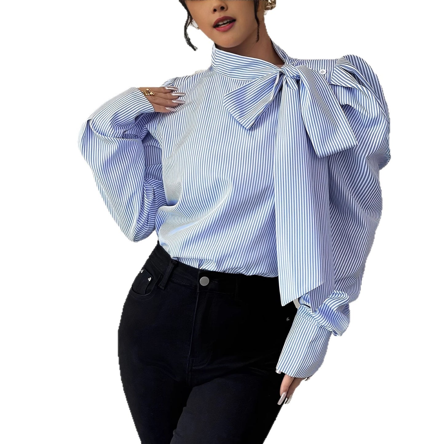 Elegant Bow Collar Long Sleeve Women's Blouse