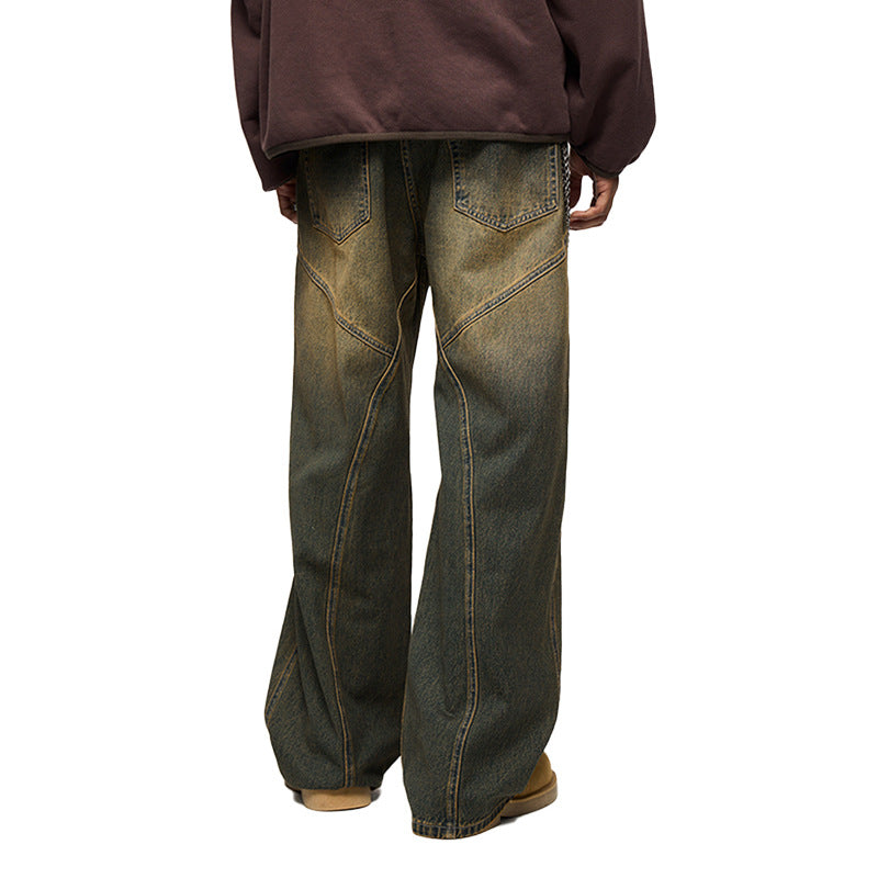 Men's Clothing Street Three-dimensional Cutting Worn Jeans