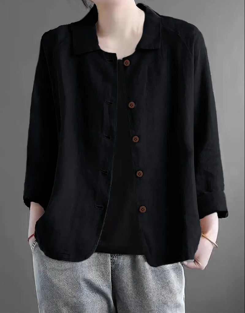 European And American Cotton And Linen Shirt Women's Casual Slimming Cardigan Coat