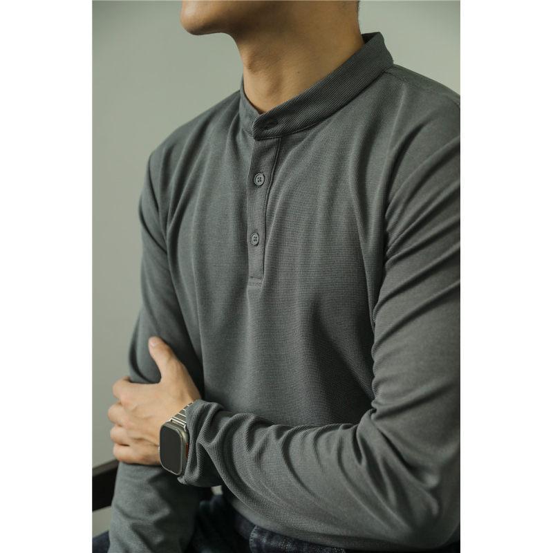 Long Sleeve Polo Shirt Simple Solid Color Fitness Men's Base