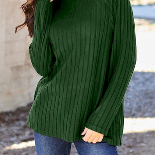 Rib Round-neck Long-sleeved Knitted Top Soft