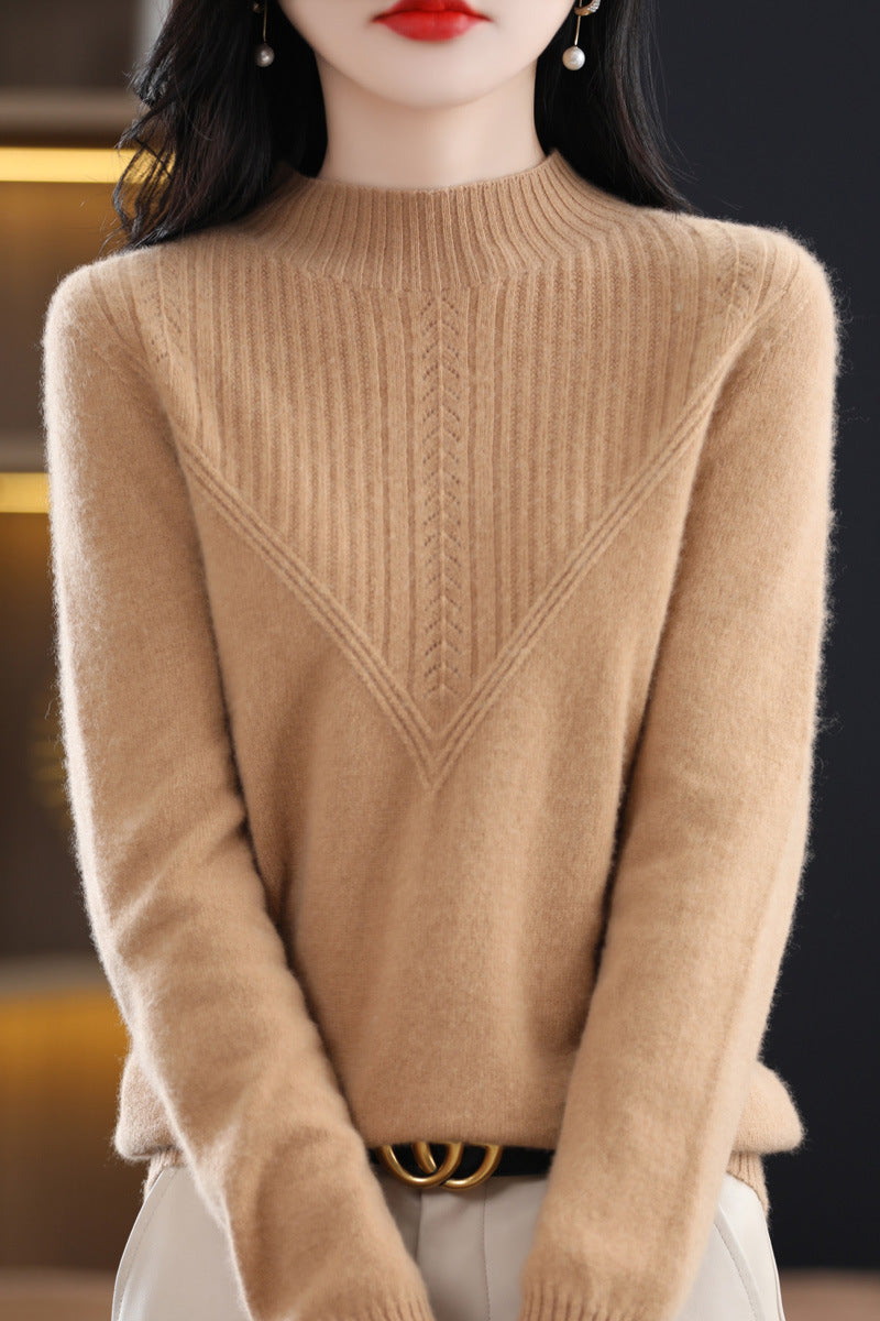 Front Line Ready-made Garments Woolen Half Turtleneck Hollow-out Sweater Bottoming Shirt Top