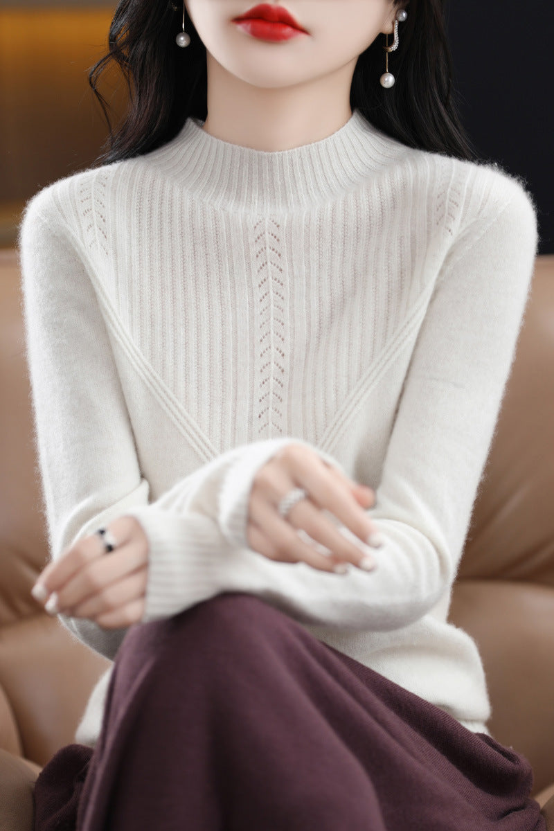 Front Line Ready-made Garments Woolen Half Turtleneck Hollow-out Sweater Bottoming Shirt Top