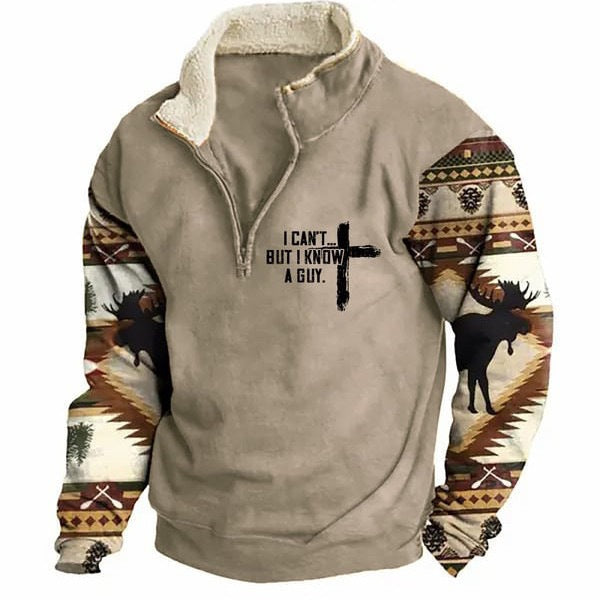 Spring And Autumn Men's Long Sleeves Half Zipper Printed Casual Fashion Jacket Coat