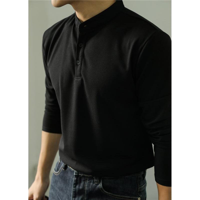 Long Sleeve Polo Shirt Simple Solid Color Fitness Men's Base