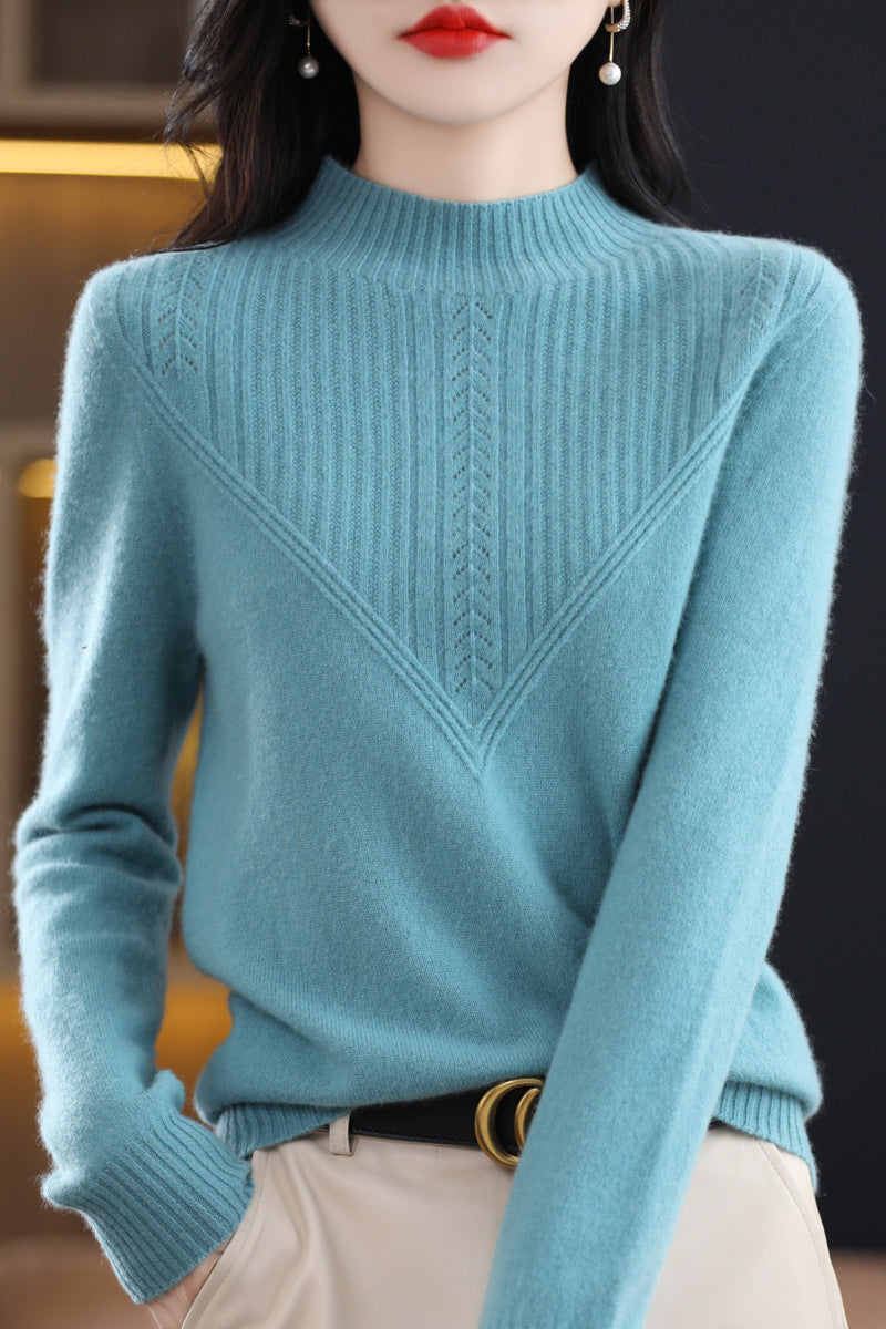 Front Line Ready-made Garments Woolen Half Turtleneck Hollow-out Sweater Bottoming Shirt Top