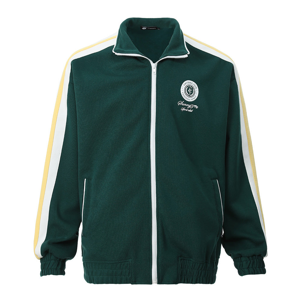 Contrast Color Cardigan Sweater Men's Casual Sports Stand Collar Coat