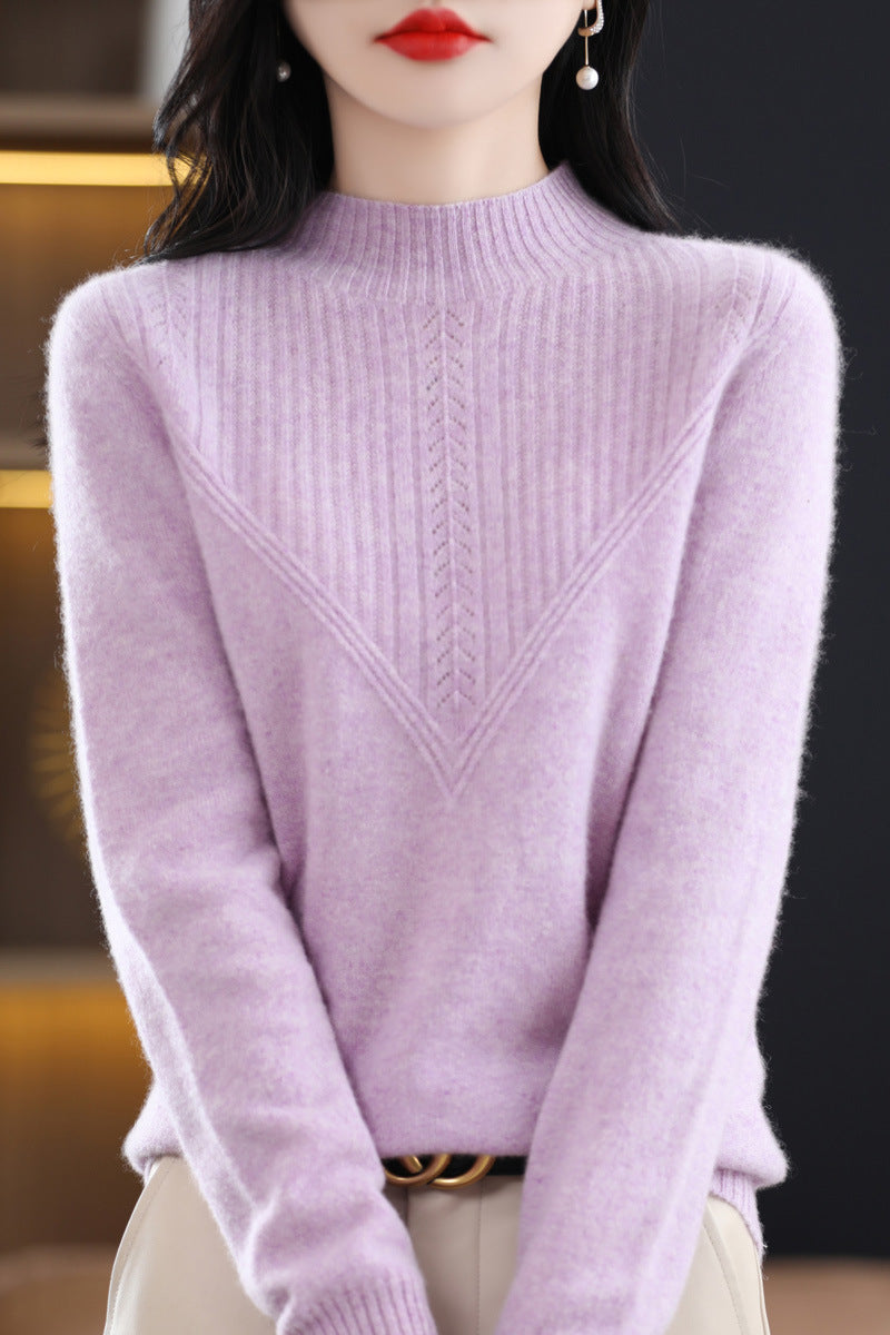 Front Line Ready-made Garments Woolen Half Turtleneck Hollow-out Sweater Bottoming Shirt Top