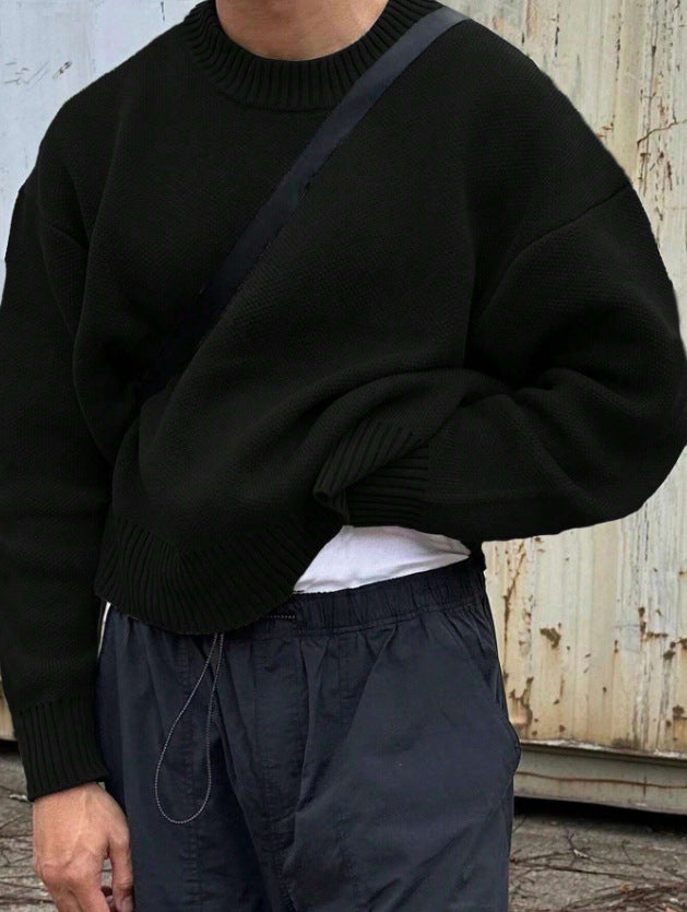 Solid Color Pullover Sweater Knitwear Men's Loose Long Sleeve Casual Top